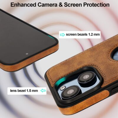 Leather Case for iPhone 13/14, Protective Slim with Kickstand, Built-in Invisible Stand, Compatible with iPhone 13/14 6.1'' (Brown) - 이미지 4