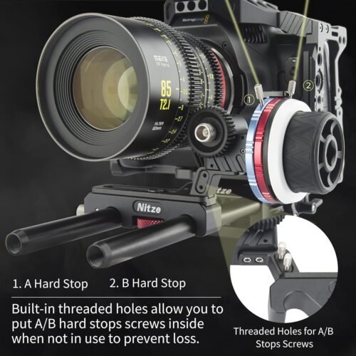 Nitze 15mm Follow Focus Kit with 3 Reversible Drive Gears, 3 Marking Disks, Gear Ring Belt and Crank, A/B Hard Stops and 360° Infinity Zoom Adjustable Dual Rod Cine Follow Focus - MF15D - 이미지 3