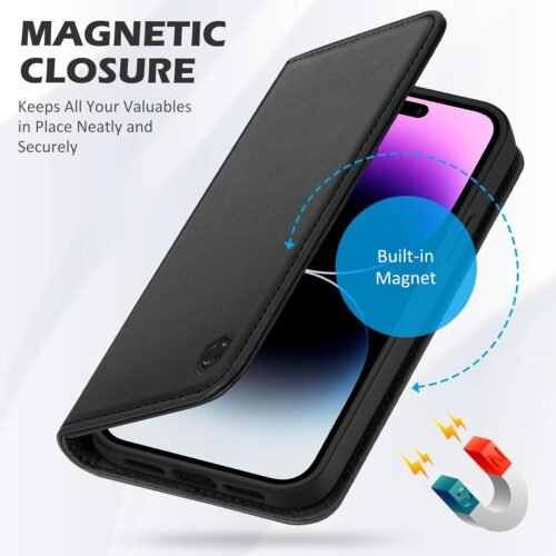 SHIELDON Case for iPhone 14 Pro Max 5G 6.7", Genuine Leather Wallet Flip Cover RFID Blocking Card Slots Magnetic Closure Case Compatible with iPhone 14 Pro Max 2022 - Black - 이미지 7