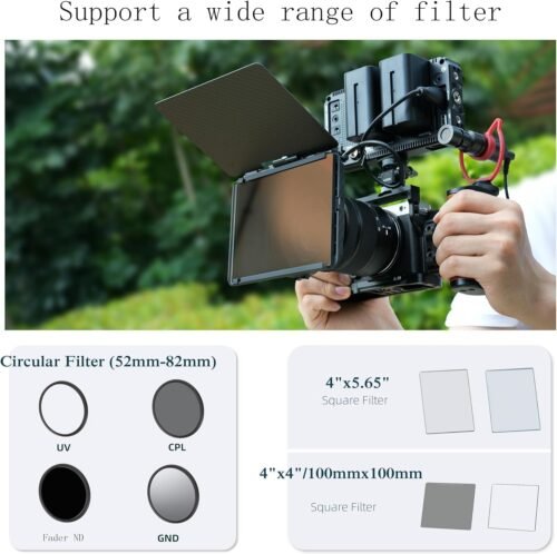 Fotga Mini Lightweight 4x4 4x5.65 Clip-on Lens Matte Box +15mm Rod Clamp for DSLR Mirrorless Camera A7 A7R A7S II III IV Z6 Z7 II R3 R5C M6 M50 GH6 BMPCC 4K 6K,Compatible 67mm 72mm 77mm 82mm Lens - 이미지 4