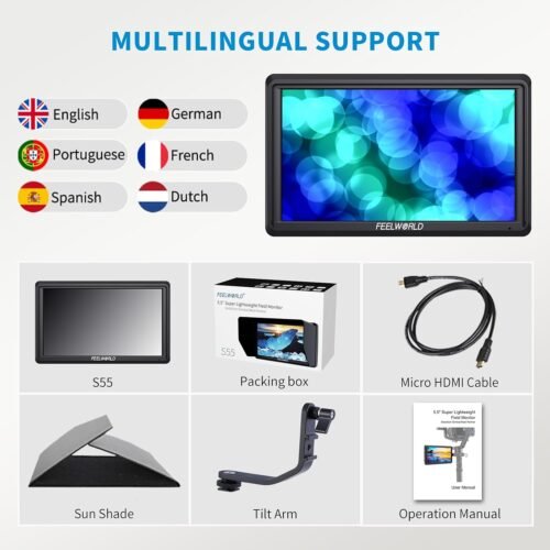 FEELWORLD S55 6 inch Camera DSLR Field Monitor Small Full HD 1920x1080 IPS LUT Video Peaking Focus Assist with 4K HDMI 8.4V DC Input Output Professional Video Accessories - 이미지 8