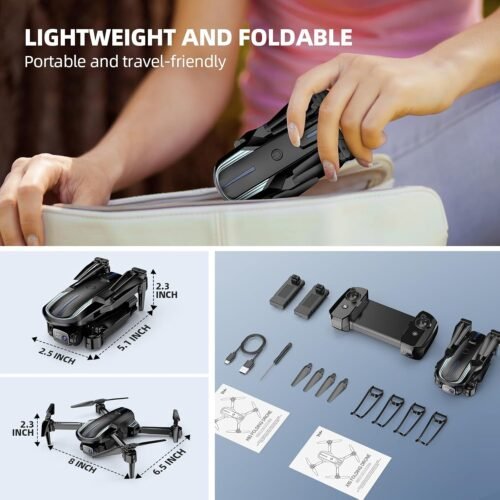 Drone with Camera 1080P HD FPV Foldable Mini Drone for Beginners Kids Adults, Drone with One Key Take Off/Landing, Gesture Selfie, Altitude Hold, 3D Flip, Easy to Fly, 2 Batteries, Toys for Boys Girls - 이미지 6