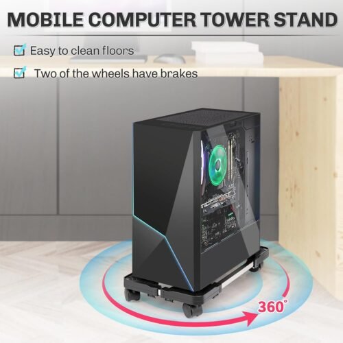 Liitrton Mobile CPU Stand Adjustable Computer Tower Stand with 4 Caster Wheels Fits Most PC (Black) - 이미지 3