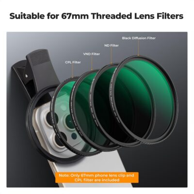 K&F Concept 67mm Clip-on CPL Phone Camera Lens Filter Kit, Circular Polarizer Polarizing Filter Compatible with iPhone 16 15 14 13 12 11 - 이미지 4