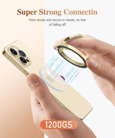 GVIEWIN Magnetic Phone Ring Holder, Compatible with MagSafe Phone Grip with Adjustable Stand, Magnet Phone Ring Kickstand for iPhone 16 Pro Max/Plus/15/14/13/12 Series/Other Phones (Glitter/Gold) - 이미지 2
