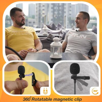 PowerDeWise Professional Grade 2 Lavalier Clip-On Microphones Set for Dual Interview - Double Lav Lapel Microphone - Use for iPhone Phone Camera - Blogging Video Recording Noise Cancelling 3.5mm Mic - 이미지 3