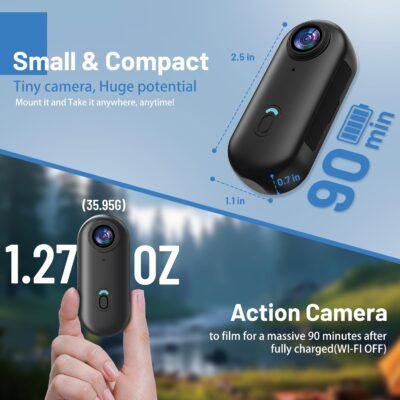 4K Mini WIFI Action Camera 128GB Thumb POV Portable Body Cam Wearable Video Recorder with IPX7 Waterproof Underwater Camcorder, Helmet Mount, Magnetic Sport DV for Bike Cycling, Pet, Vlogging(Black) - 이미지 2