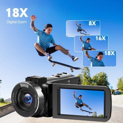 Video Camera Camcorder 4K 42MP, 18X Digital Zoom Video Recorder for Vlogging YouTube 3” 270°Rotation Screen Compact Cameras 4K Travel Cam Corder with 2 Batteries, 32GB Card, Remote Control - 이미지 3