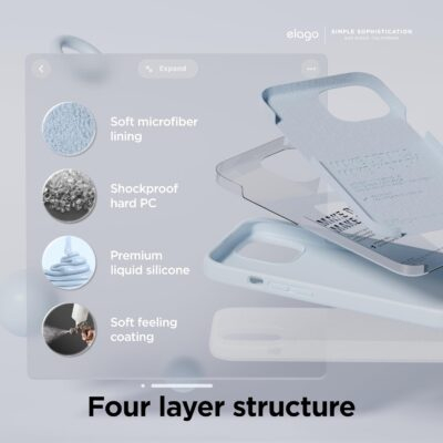elago Compatible with iPhone 15 Case, Liquid Silicone Case, Full Body Protective Cover, Shockproof, Slim Design, Anti-Scratch Soft Microfiber Lining, 6.1 inch (Light Blue) - 이미지 4