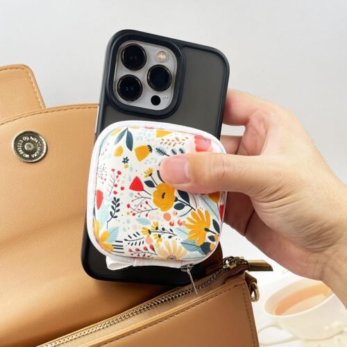 Square Earbud Case Headphone Organizer Ear Bud Case Portable EVA Carrying Box Storage Bag with Carabiner for AirPods Beats Bose Galaxy Buds 3 Data Cable Storage (Blooming Floral) - 이미지 6
