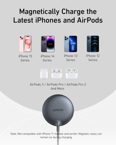 Anker MagSafe Charger Pad, MagGo iPhone 16 Wireless Charging Pad, Qi2 Certified 15W Wireless Charger, Compatible with iPhone 16/16 Plus/16 Pro/16 Pro Max/15/14/13/12 Series (Charger Not Included) - 이미지 7