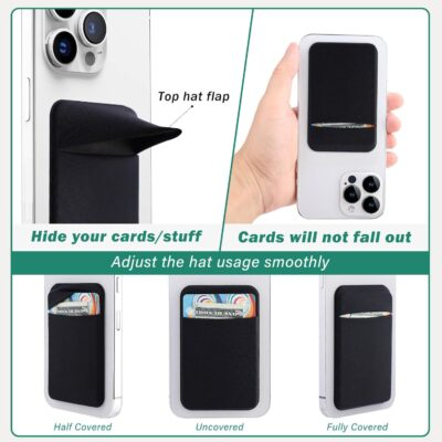 3Pack Cell Phone Card Holder Pocket for Back of Phone,Stretchy Stick on Wallet Credit Card ID Case Pouch Sleeve Self Adhesive Sticker with Flap for iPhone Samsung Galaxy-2Black+1Navy Blue - 이미지 4