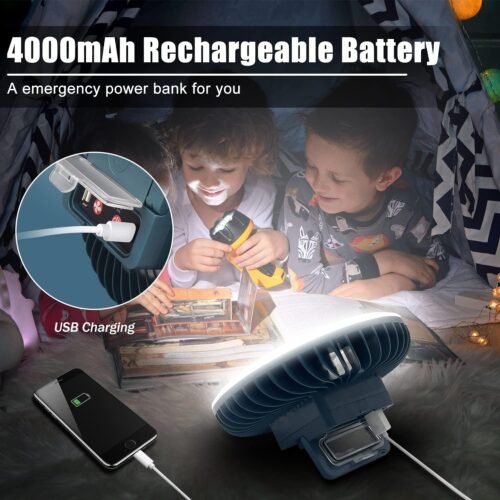 Portable Camping Fan with LED Lantern XTAUTO USB Rechargeable Waterproof Tent Fan with Hanging Hook Magnet Survival Kits for Indoor Outdoor Hiking Car Office Desk Outdoor Emergency Power Outage 2-pack - 이미지 4