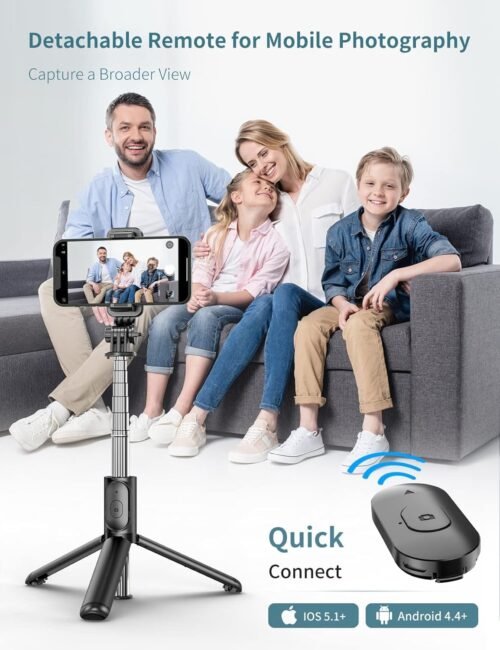 Selfie Stick Tripod with Detachable Wireless Remote, 4 in 1 Extendable Portable Selfie Stick & Phone Tripod Stand Compatible with Gopro, iPhone/Samsung/Huawei - 이미지 3