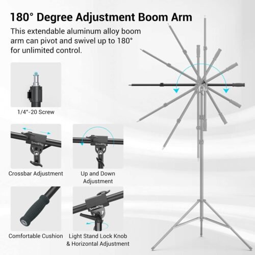 SmallRig Aluminum Light Stand 110"/9.2ft/280cm, Adjustable Photography Air-Cushioned Tripod Stand with 1/4" Screw for Softbox, Studio Light, Flash, Umbrella, Ring Light, Max Load 5kg, RA-S280A - 이미지 6