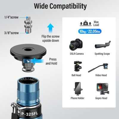 SIRUI P-325FL Carbon Fiber Monopod with Feet, 67” Professional Camera Monopod, Portable Lightweight Travel Monopod for DSLR Camera, Max Load 22lbs, Compatible with Sony Canon Nikon DSLR Camera - 이미지 9
