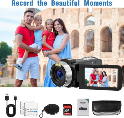 Video Camera Camcorder,Full HD 2.7K 42MP Digital Cameras Recorder for YouTube 3.0 Inch 270 Degree Rotation LCD 18X Digital Zoom Vlogging Camera with 32G SD Card and 2 Batteries - 이미지 7