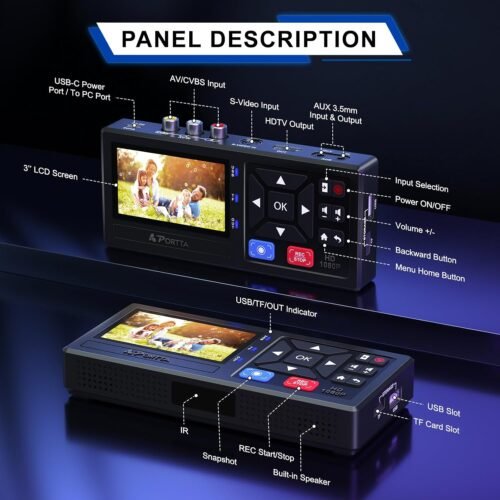 Portta VHS to Digital Converter, Video to Digital Recorder with Remote, Compatible with VHS, VCR, DVR, DVD, Cassette, Hi8, Mini DV Players, Camcorder, Gaming Consoles (Player not Included) - 이미지 4