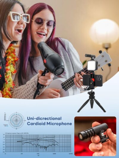Smartphone Vlogging Kit for iPhone 16/15/14 Mini/Pro/Max, Android Smartphone Content Creator Kit w/Microphone Light Auto-Switch Phone Clip for YouTube Tiktok Live Steam (Vlog K2) - 이미지 5