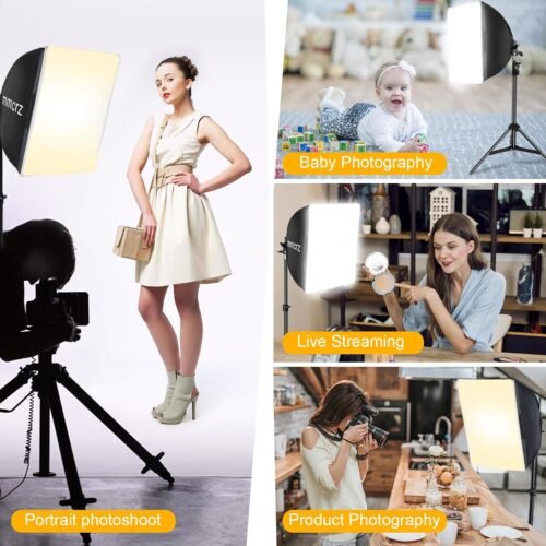 2Pack Professional Softbox Lighting Kit, 16'' x 16'' Studio Lights with 85W 2700-6500K E27 LED Bulbs, Continuous Lighting for Photography/Video Recording/Live Streaming - 이미지 7