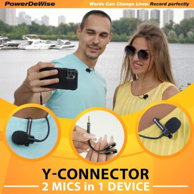 PowerDeWise Professional Grade 2 Lavalier Clip-On Microphones Set for Dual Interview - Double Lav Lapel Microphone - Use for iPhone Phone Camera - Blogging Video Recording Noise Cancelling 3.5mm Mic - 이미지 2