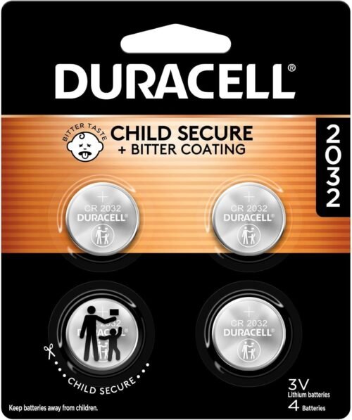 Duracell 2032 Lithium Battery. 4 Count Pack. Child Safety Features. Compatible with Apple AirTag, Key Fob, and other devices. CR2032 Lithium 3V Cell. 2032 Battery, Lithium Coin Battery