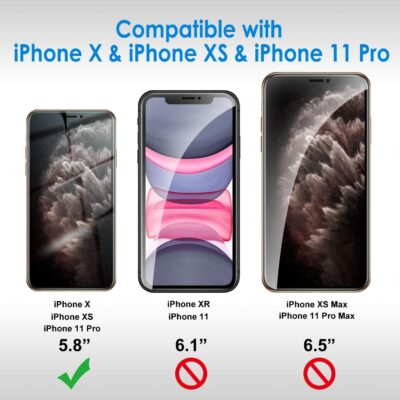 JETech Privacy Screen Protector for iPhone 11 Pro, iPhone Xs and iPhone X 5.8-Inch, Anti Spy Tempered Glass Film, 2-Pack - 이미지 3