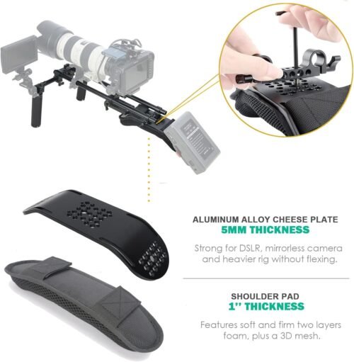 NICEYRIG 15mm Shoulder Pad Rig Support System with Riser Base Plate Mount, 15mm Rod and Rod Rail Handle Kit Universal for DSLR Camera, Mirrorless Camera - 173 - 이미지 3