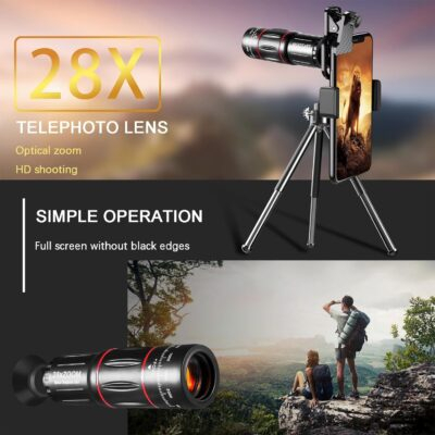 Phone Camera Lens Kit Upgraded Version Telephoto 28X Wide Angle 0.6X Macro 20X Fisheye 198° for Most - 이미지 3