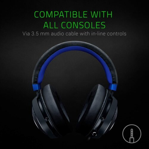 Razer Kraken Gaming Headset: Lightweight Aluminum Frame - Retractable Noise Isolating Microphone - for PC, PS4, PS5, Switch, Xbox One, Xbox Series X & S, Mobile - 3.5 mm Headphone Jack - Black/Blue - 이미지 4
