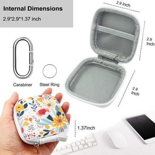Square Earbud Case Headphone Organizer Ear Bud Case Portable EVA Carrying Box Storage Bag with Carabiner for AirPods Beats Bose Galaxy Buds 3 Data Cable Storage (Blooming Floral) - 이미지 3