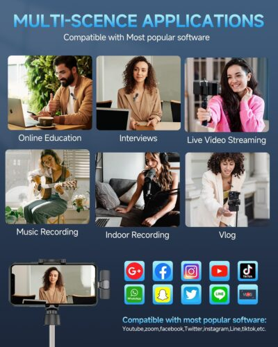 Professional Wireless Lavalier Microphone for iPhone iPad (14 and Below), Cordless Omnidirectional Clip Mic, Plug-Play Microphone for Interview Video Podcast Vlog YouTube - 이미지 7