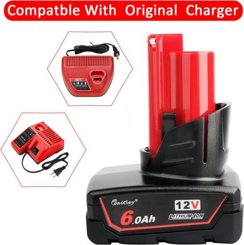waitley 2 Pack 12V 6A Replacement Battery Compatible with Milwaukee 6.0Ah Power Tools - 이미지 5