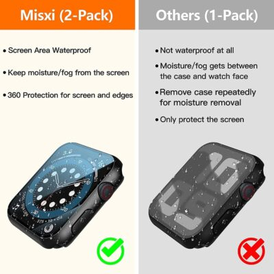 Misxi [2 Pack] Waterproof Black Hard Case with Tempered Glass Compatible with Apple Watch SE 2 (2024) SE Series 6 Series 5 Series 4 44mm, Ultra-Thin Protective Cover for iWatch Screen Protector - 이미지 2