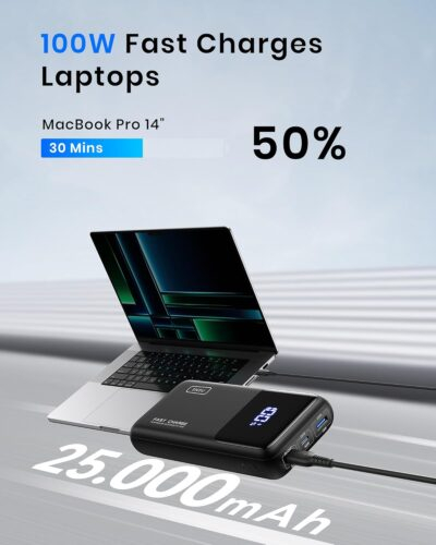 INIU Power Bank, 25000mAh 100W USB C Laptop Portable Charger, PD QC Fast Charging 3-Output Battery Pack, Travel Charger for Laptop MacBook iPad Tablet Steam Deck iPhone 16 15 14 Pro Samsung S22 etc - 이미지 2