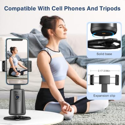 Auto Face Tracking Tripod 360° Rotating Auto Tracking Phone Stand, No App, Phone Camera Stand with Remote and Gesture Control, Rechargeable Smart Shooting Stand for Live Video Recording Tiktok（Black） - 이미지 5