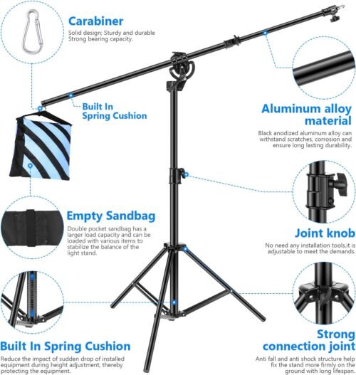 Neewer 2-in-1 Photography Light Stand, Aluminum Alloy 9.7ft Heavy Duty Tripod Stand with 3.8ft Boom Arm and Empty Sandbag for Video Light, Strobe, Reflector, Softbox for Studio Photo Video Shooting - 이미지 6