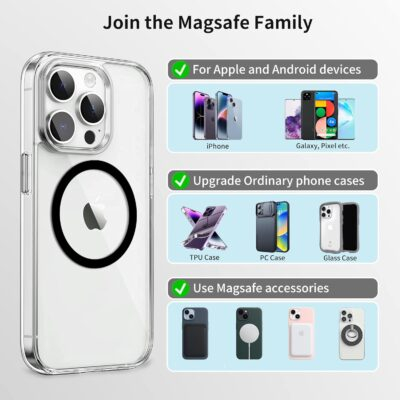 Universal Metal Rings Compatible with Magsafe Sticker,Magnetic Ring for Phone Cases & Wireless Charging, 6 Pack (2 Black,2 White & 2 Silver) - 이미지 5