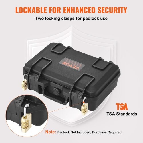 VEVOR Hard Pistol Cases with Pre-cut PU Foam, Waterproof & Dustproof Hard Gun Case for 1 Pistol, 12.59×9.01×4.4 in Lockable Pistol Case, Black - 이미지 4