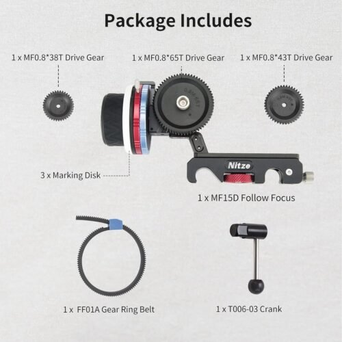 Nitze 15mm Follow Focus Kit with 3 Reversible Drive Gears, 3 Marking Disks, Gear Ring Belt and Crank, A/B Hard Stops and 360° Infinity Zoom Adjustable Dual Rod Cine Follow Focus - MF15D - 이미지 2