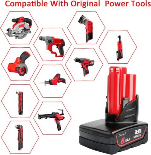 waitley 2 Pack 12V 6A Replacement Battery Compatible with Milwaukee 6.0Ah Power Tools - 이미지 6