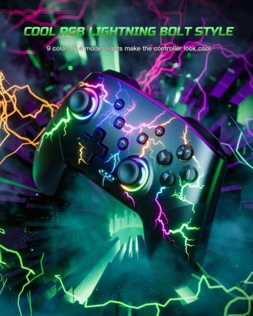 VOYEE Switch Controllers Compatible with Switch/Lite/OLED/PC Windows, 1000mAh Programmable RGB Lightning LED, Wireless Pro Controller with One Key Pairing/Wake Up/Turbo/Vibration - 이미지 2