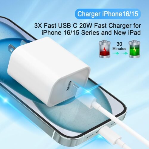 iPhone 16 15 Charger, USB C Charger, 4-Pack USB C Fast Wall Charger, USB C Charger Block (4-Pack 6 ft USB C Cable Included) for iPhone 16 15/15 Pro/15 Pro Max/iPad Pro/AirPods Samsung & More - 이미지 2