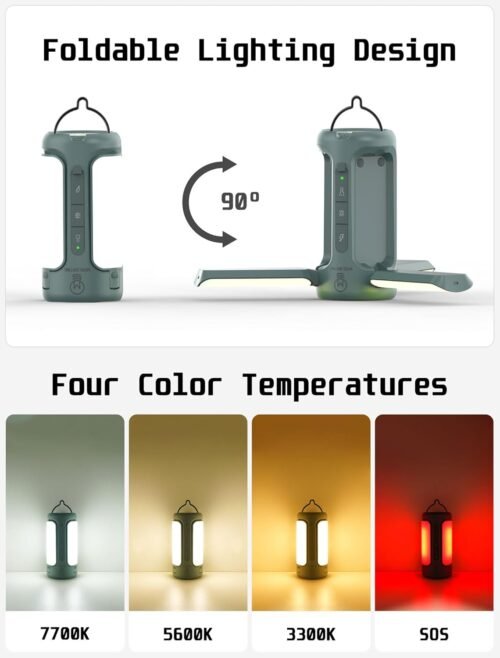 Foldable Camping Light Rechargeable Lantern, 10000mAh Power Bank, Portable Flashlight, IP54 Waterproof, 1/4" Screw Adapter, 750LM, 5 Modes, LED Tent Light for Camping, Hiking, Fishing - 이미지 2