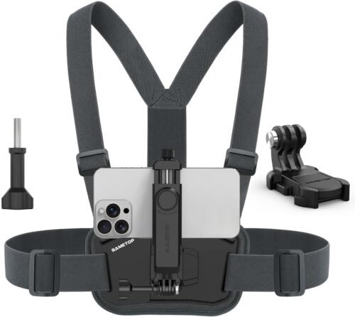 Phone Chest Mount Harness Holder Mobile Phone Strap Clip Compatible with iPhone Samsung GoPro 13/12/11/10/9/8 DJI Osmo and Most Cell Phones Action Cameras POV/VLOG