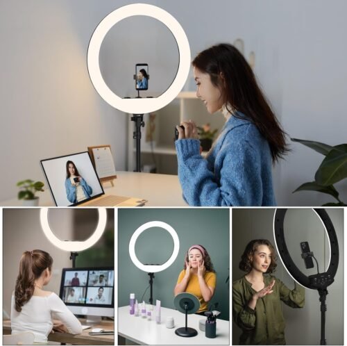 Hagibis 21 inch Ring Light with Stand Outer 55W 5600k Dimmable LED Light, Tripod Stand,and Phone Holder，Remote Controller,Carrying Bag ，CRI 97+ 2540lux, for Streaming Home Office Zoom Call Lighting - 이미지 4