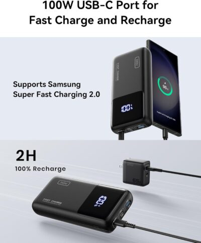 INIU Power Bank, 25000mAh 100W USB C Laptop Portable Charger, PD QC Fast Charging 3-Output Battery Pack, Travel Charger for Laptop MacBook iPad Tablet Steam Deck iPhone 16 15 14 Pro Samsung S22 etc - 이미지 4