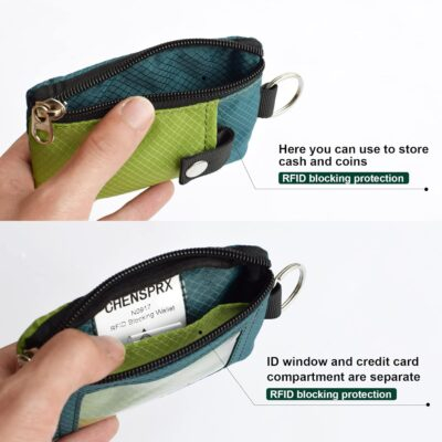 Minimalist RFID Blocking Small Wallet with ID Window,WaterResistant Zip Id Case Wallet with Lanyard Keychain for Cards,Cash,Travel,Women,Men (GreenOnion+DarkGreen) - 이미지 4