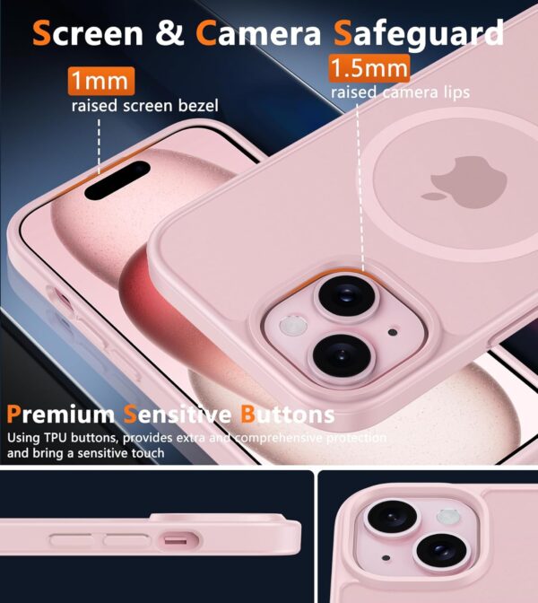 FNTCASE Military-Grade Pink iPhone 15 Cover: Slim, Shockproof & Translucent Design for Ultimate Toughness Across All Models! - Image 5