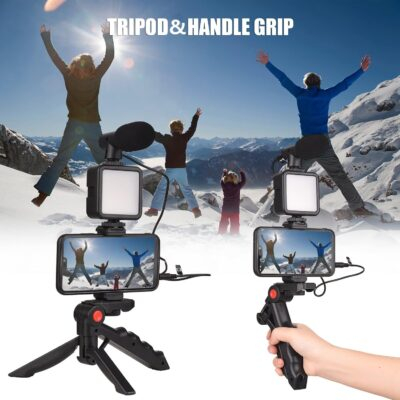 Andoer Smartphone Vlog Kit Mini LED Video Light + Cardioid Microphone + Extendable Phone Clip + Tripod with Adjustable Brightness for Live Stream Vlog Video Shooting Video Conference Selfie - 이미지 3